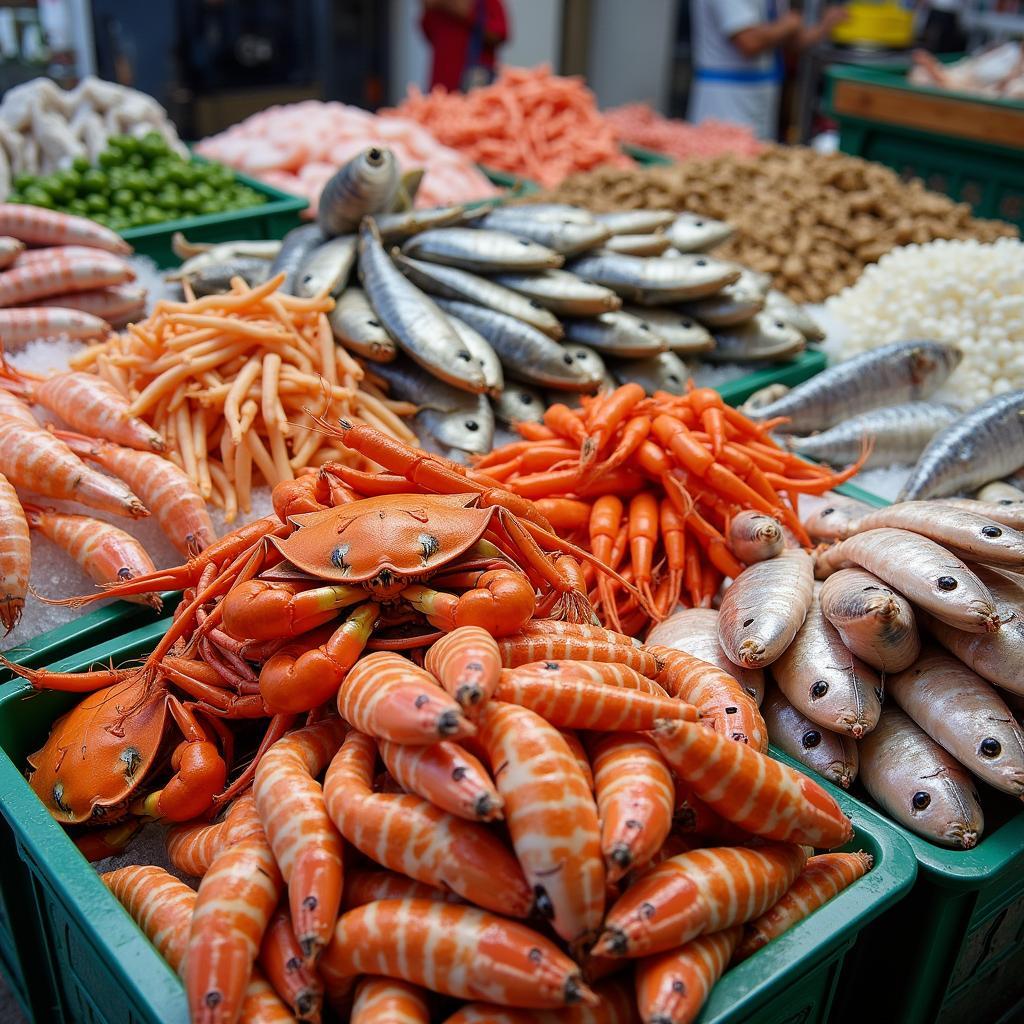 Cac loai hai san tuoi song da dang bay ban tai khu cho ca Binh Dien